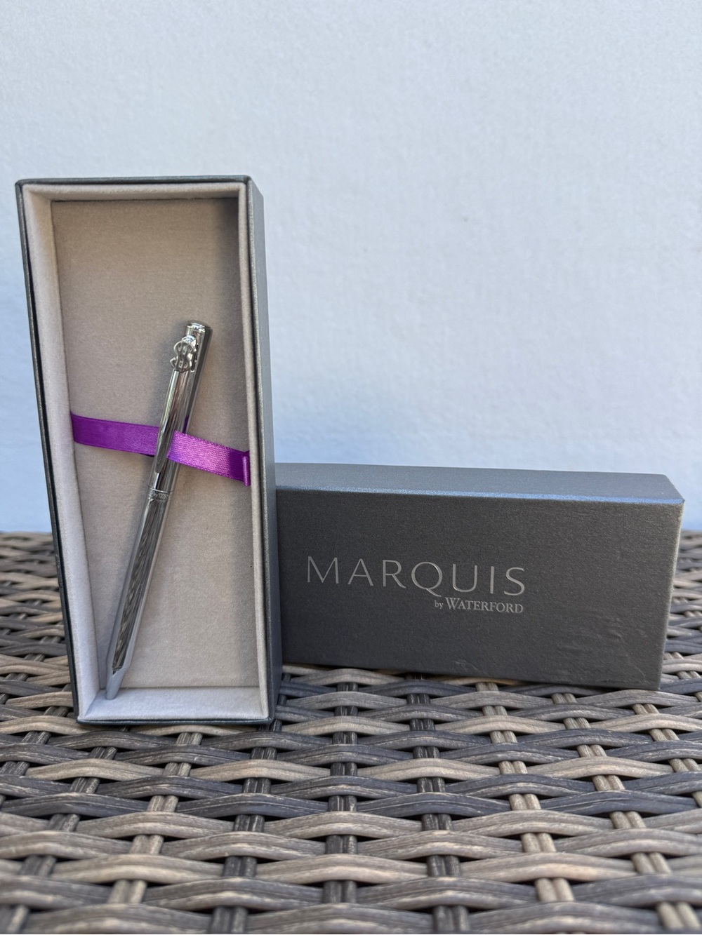 Marquis Waterford Arcadia II Dollar Sign Emblem Chrome Ballpoint Pen w Box